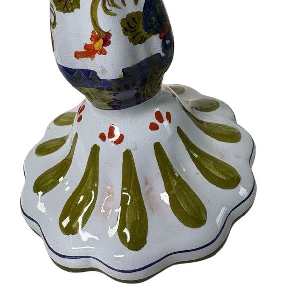 Vintage Hand Painted Italian Faience Candlesticks Floral Majolica Repaired As Is - Picture 5 of 16